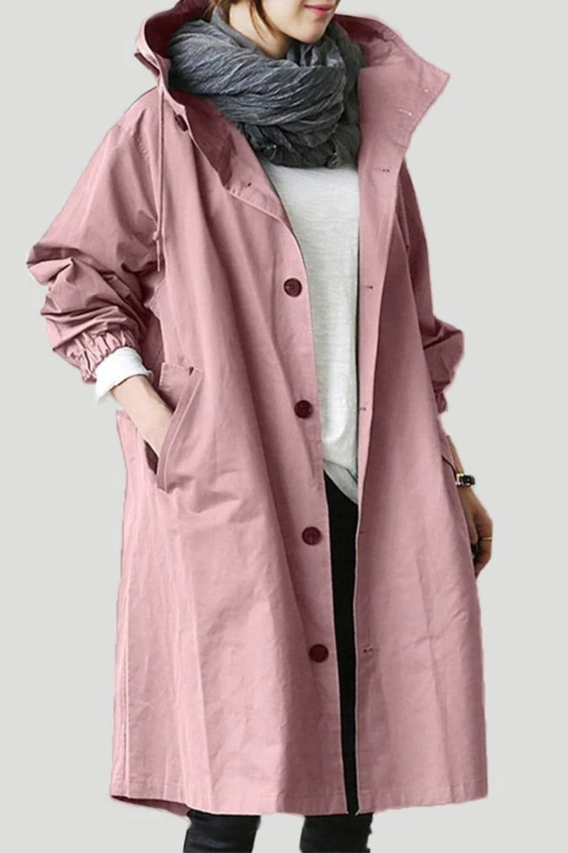 Chic Water-Resistant Hooded Overcoat for Women