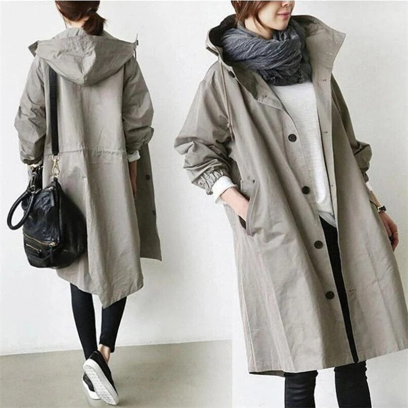 Chic Water-Resistant Hooded Overcoat for Women
