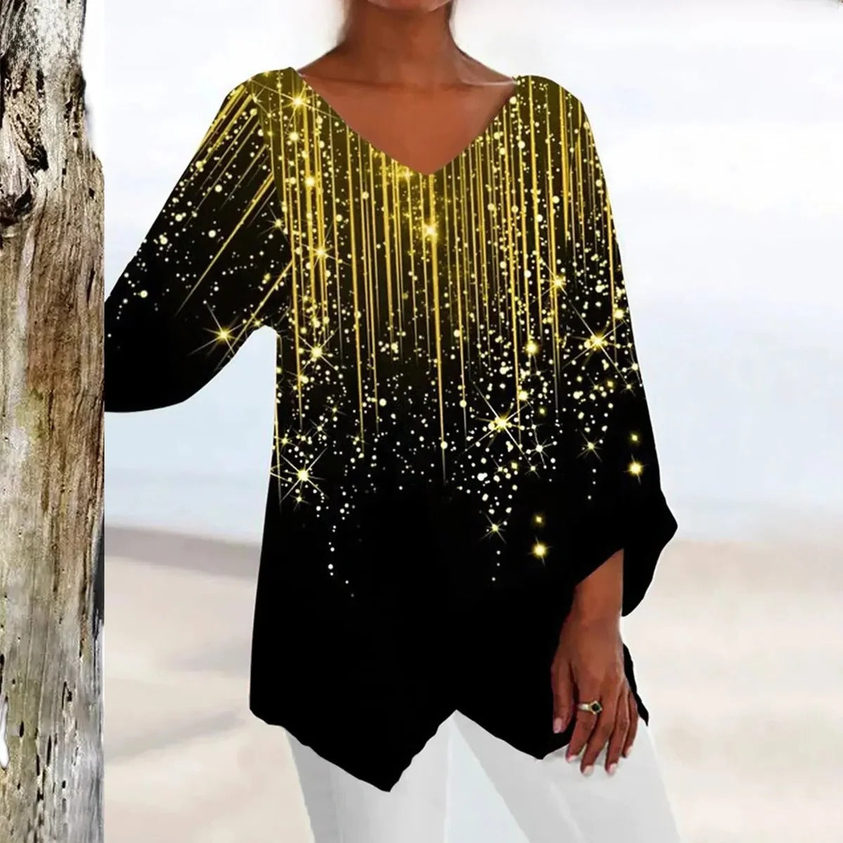 Chic Women's V-Neck Blouse with Flattering Silhouette