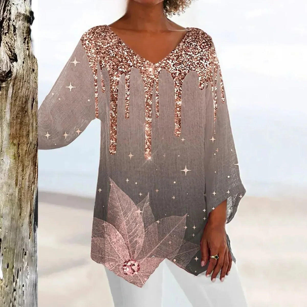 Chic Women's V-Neck Blouse with Flattering Silhouette