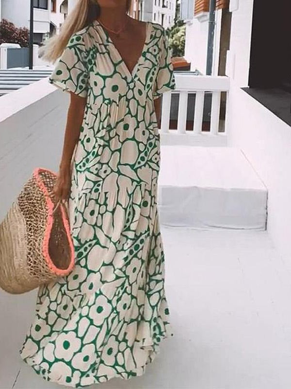 Chic Long Dress with Breezy Short Sleeves