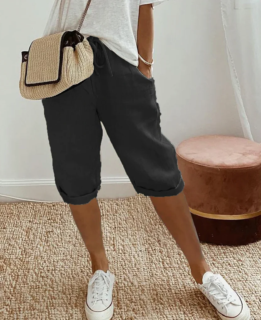 Chic High-Waisted Linen Blend Crop Pants for Women