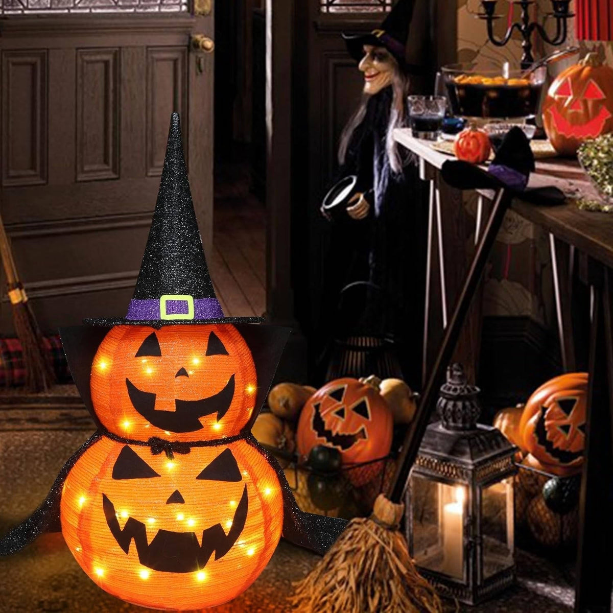 Set of 2 LED-Illuminated 3ft Outdoor Pumpkin Decorations