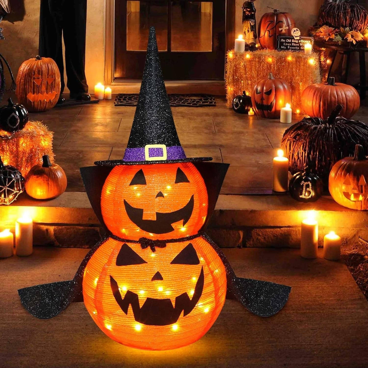Set of 2 LED-Illuminated 3ft Outdoor Pumpkin Decorations