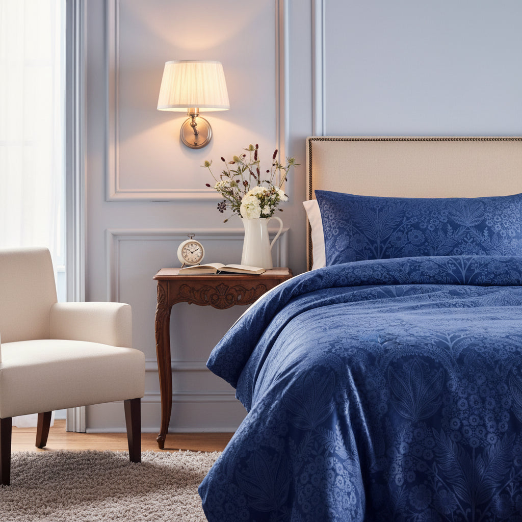 Navy Harmony Jacquard Bedding Set for Elegant Bedrooms