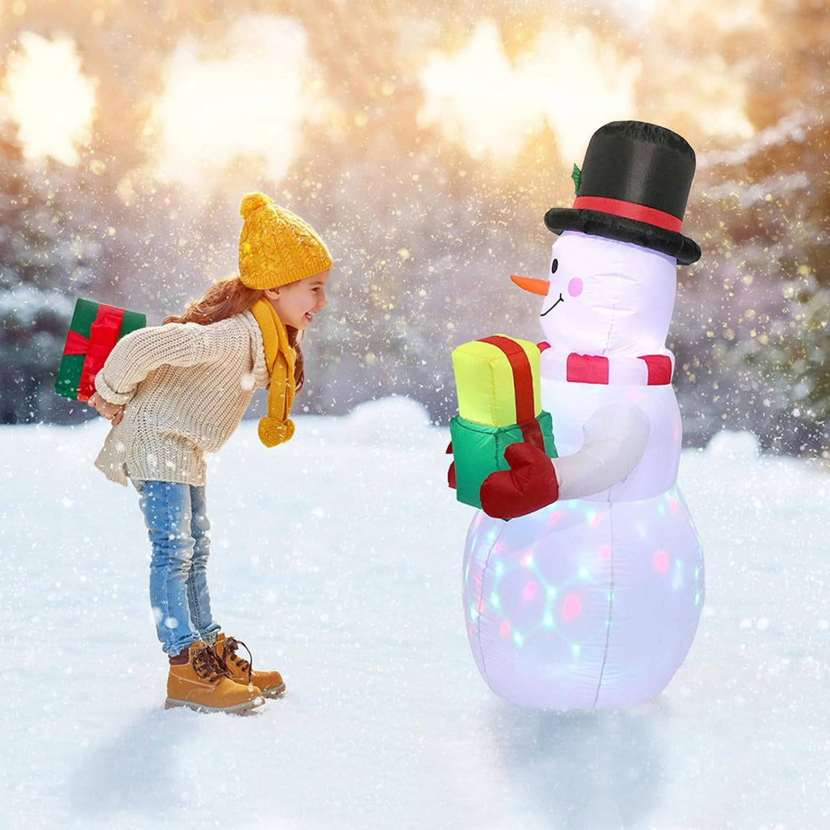 5-Foot Inflatable Holiday Snowman with Colorful LED Lights