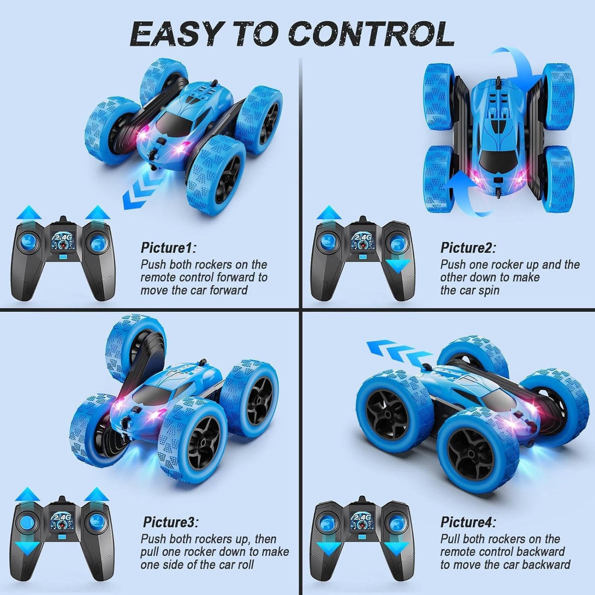 Dynamic Flip Racer – 360° Stunt Car with LED Lights & Dual Motors