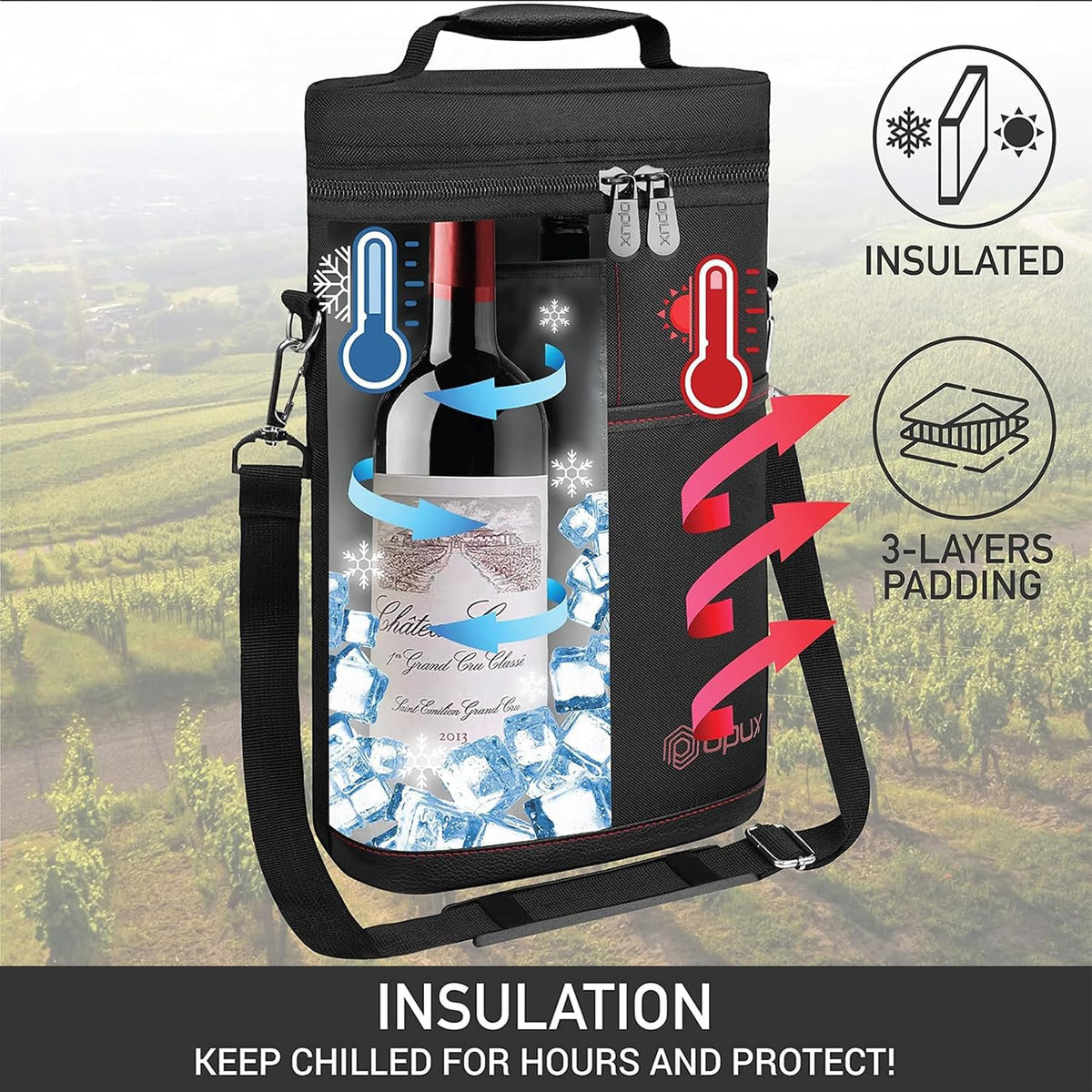 Adjustable Strap Insulated Wine Cooler Bag for Two Bottles – Buy One, Get One Free