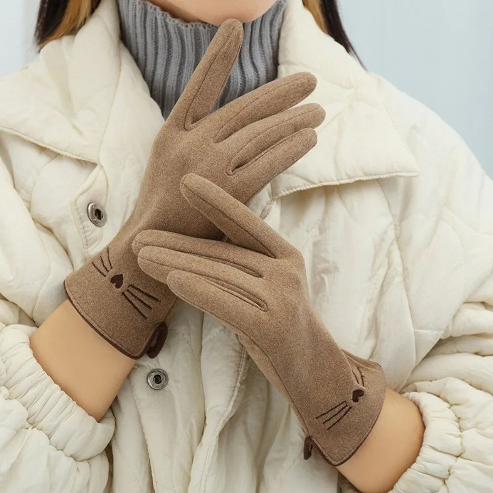 Charming Cat-Themed Touchscreen Winter Gloves for Women