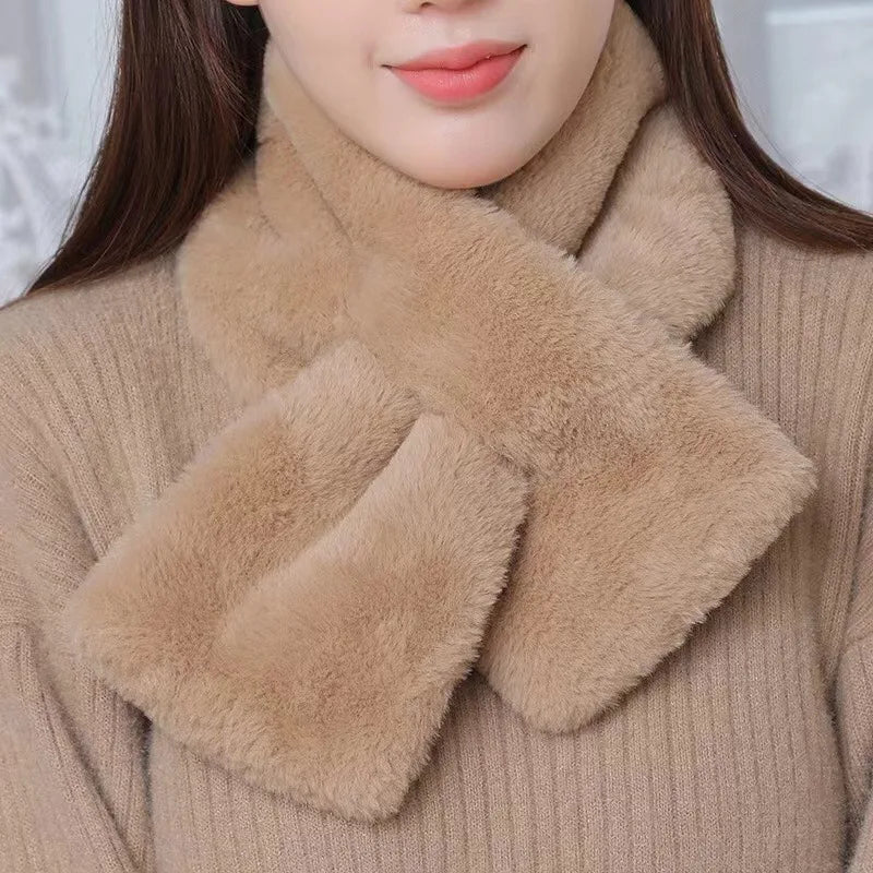 Luxurious Plush Winter Scarf with Cross Collar Design