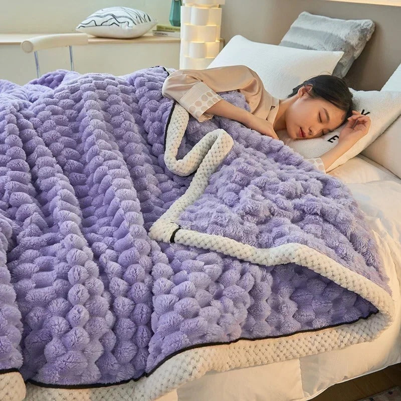 Coral Velvet Throw Blanket - Double-Layer for Fall and Winter