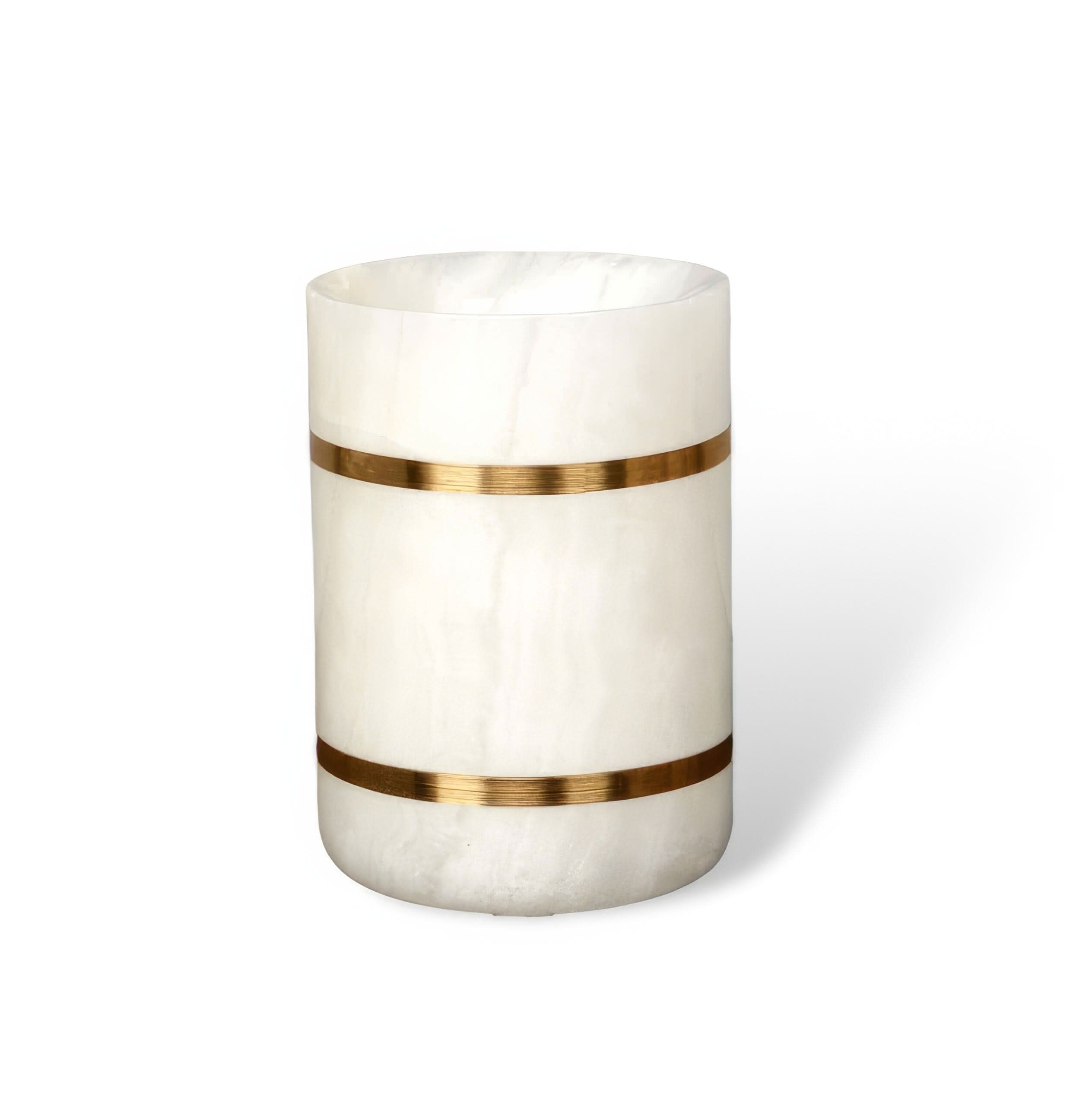 Sleek Marble-Inspired Cup with Elegant Gold Trim for Bathrooms