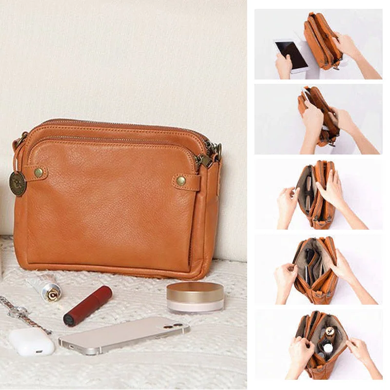 Versatile Three-Compartment Leather Crossbody & Clutch Bag