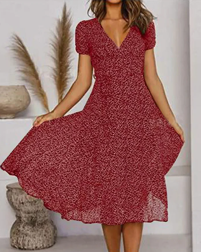 Elegant Floral V-Neck Chiffon Dress for Summer Events