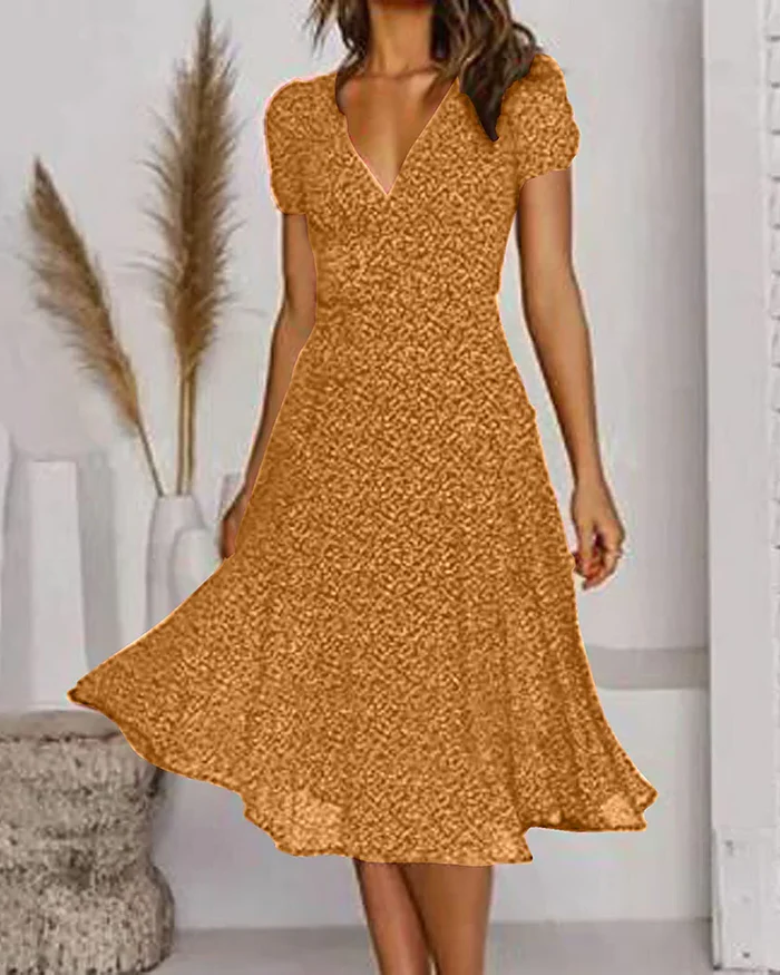 Elegant Floral V-Neck Chiffon Dress for Summer Events