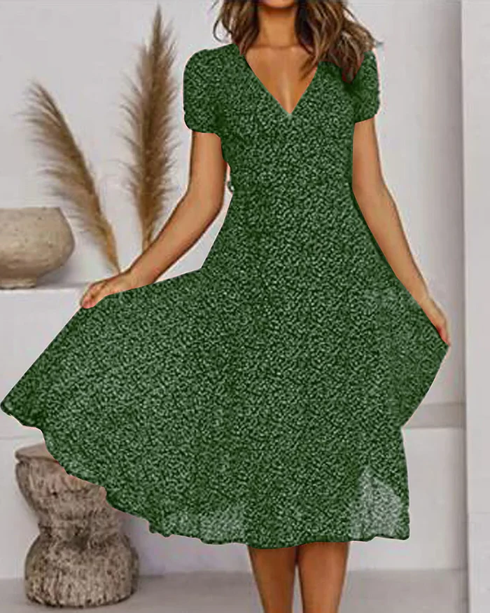 Elegant Floral V-Neck Chiffon Dress for Summer Events