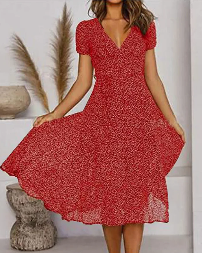 Elegant Floral V-Neck Chiffon Dress for Summer Events