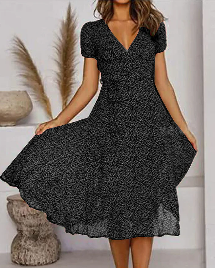 Elegant Floral V-Neck Chiffon Dress for Summer Events