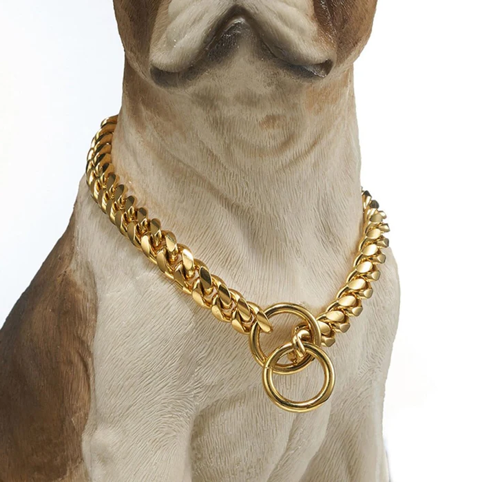 Durable Steel Dog Collar in Black & Gold Finish