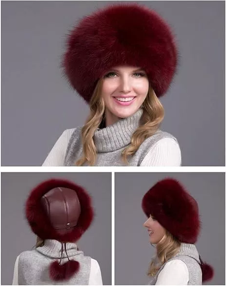 Luxurious Natural Fox Fur Winter Hat with Earmuffs
