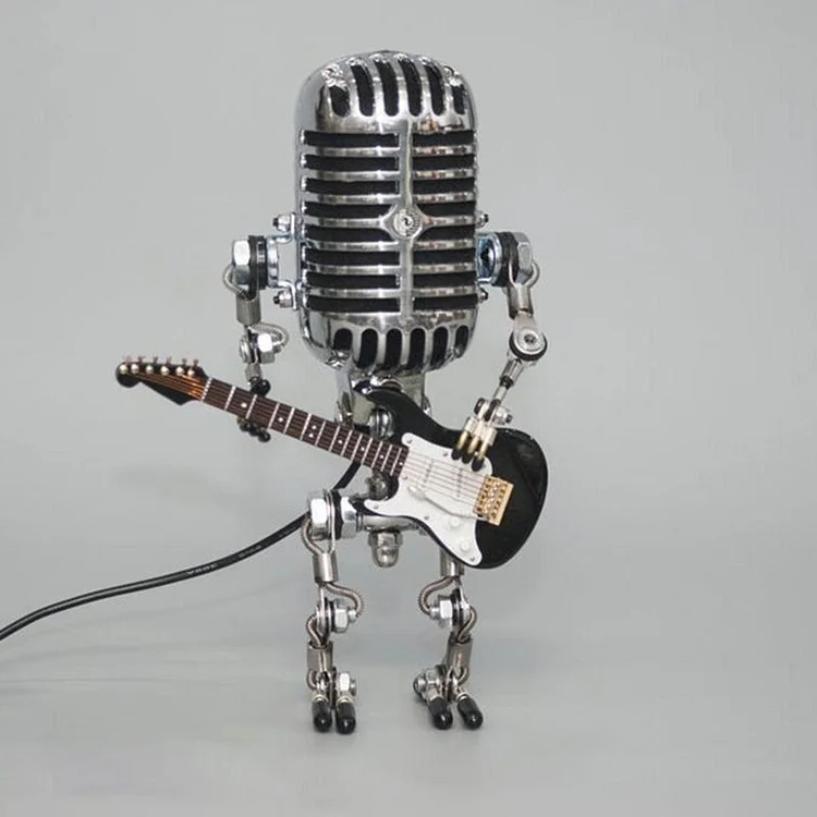 Retro-Inspired Microphone Robot Lamp with Guitar Accent