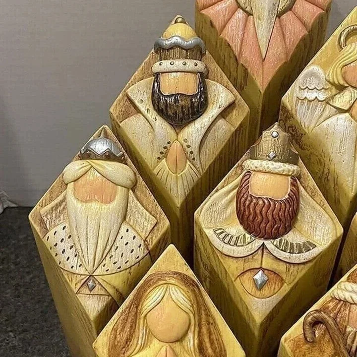 Elegant 9-Piece Nativity Scene Pillar Set