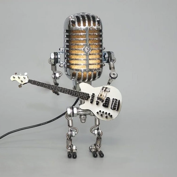 Retro-Inspired Microphone Robot Lamp with Guitar Accent