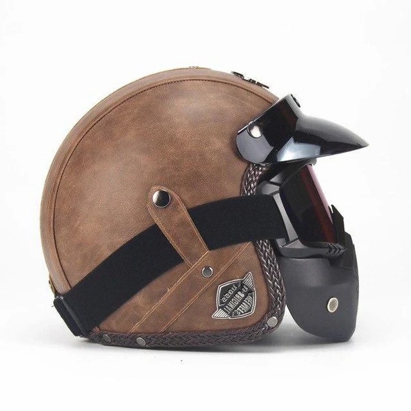 Classic Open Face Motorcycle Helmet with Protective Goggles