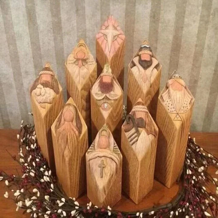 Elegant 9-Piece Nativity Scene Pillar Set