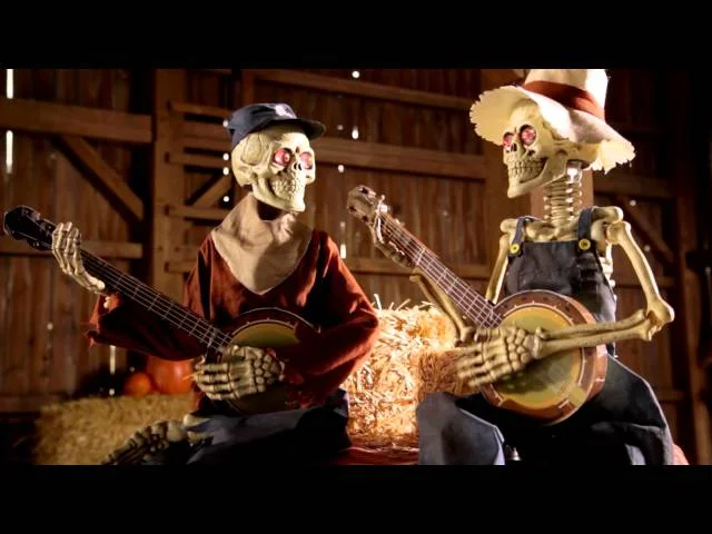 Whimsical Animated Banjo Playing Skeleton Duo