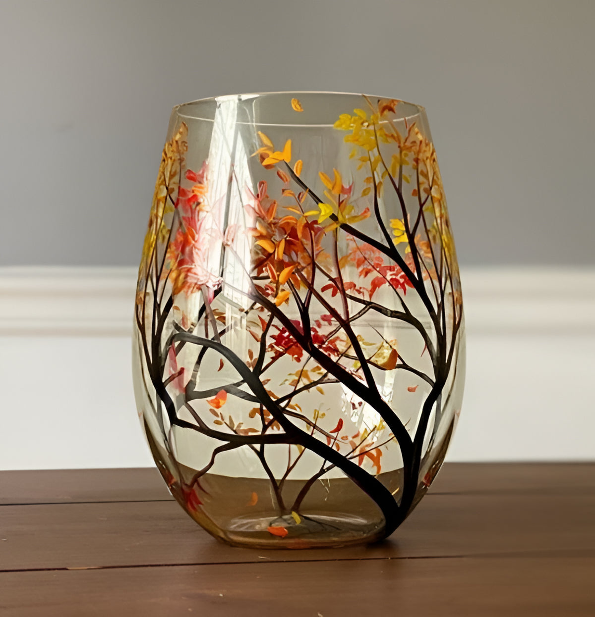 Seasonal Elegance Hand-Painted Wine Glass Set