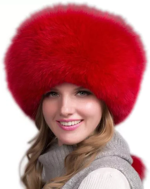 Luxurious Natural Fox Fur Winter Hat with Earmuffs