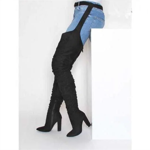 Chic High-Waisted Slouch Boots with Chunky Heels for Women
