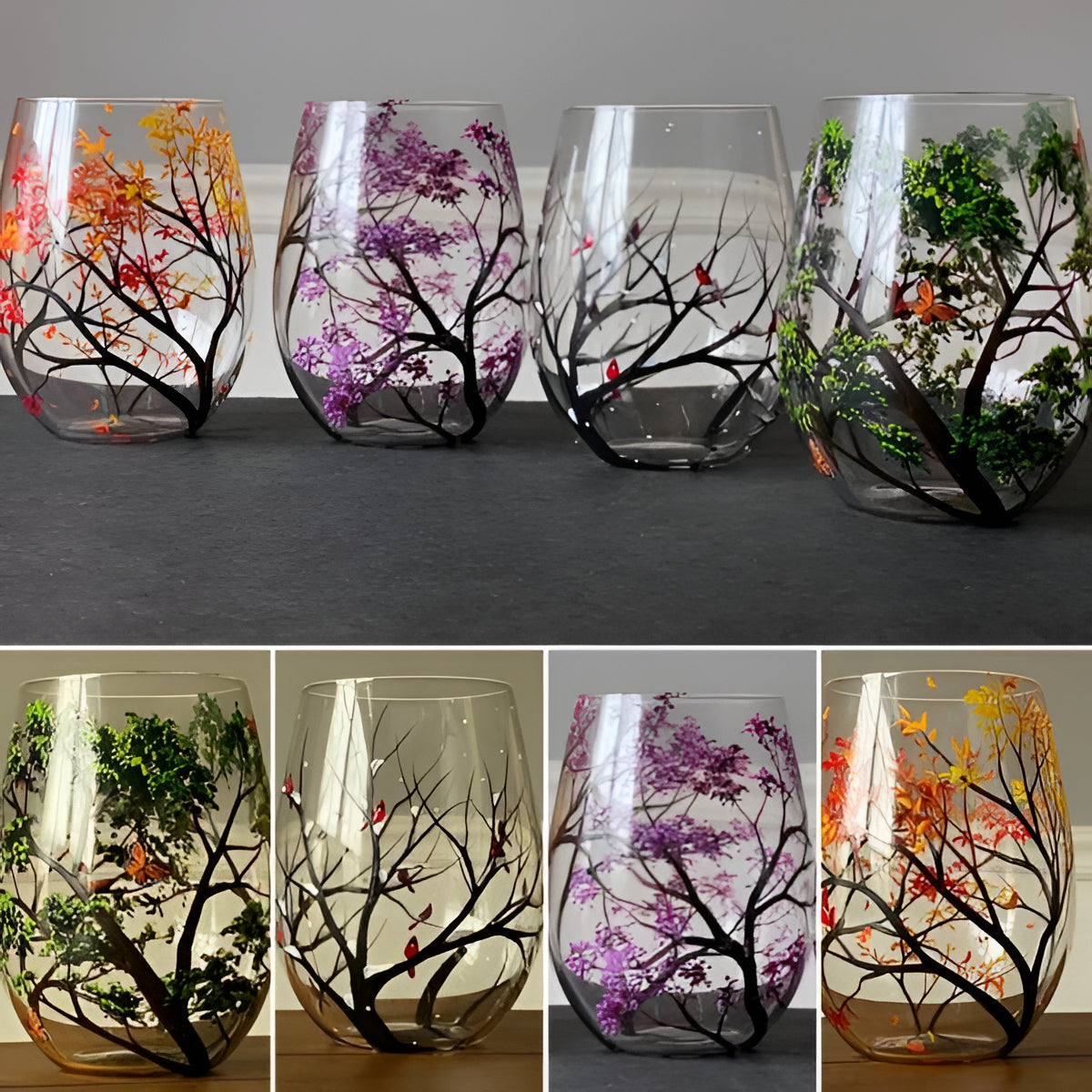 Seasonal Elegance Hand-Painted Wine Glass Set