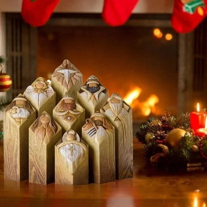 Elegant 9-Piece Nativity Scene Pillar Set