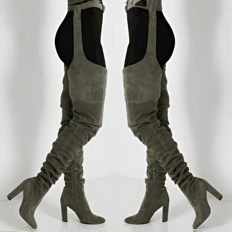 Chic High-Waisted Slouch Boots with Chunky Heels for Women