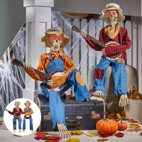 Whimsical Animated Banjo Playing Skeleton Duo