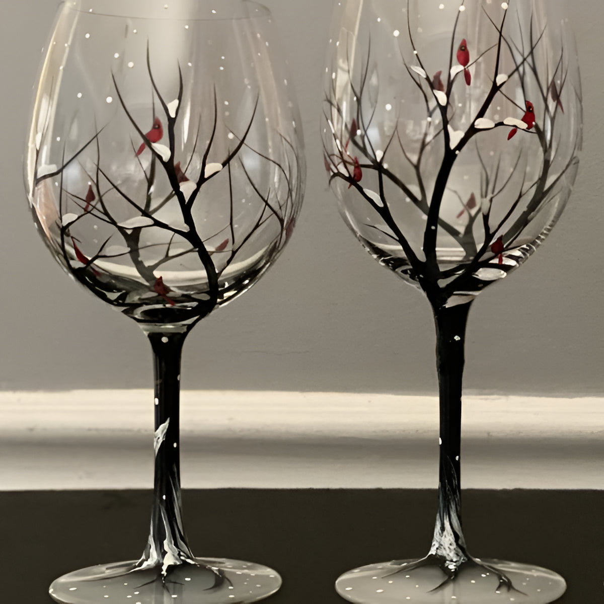Seasonal Elegance Hand-Painted Wine Glass Set