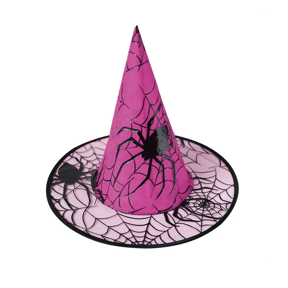 Vibrant Witch Hat with Spider Web Design for Halloween