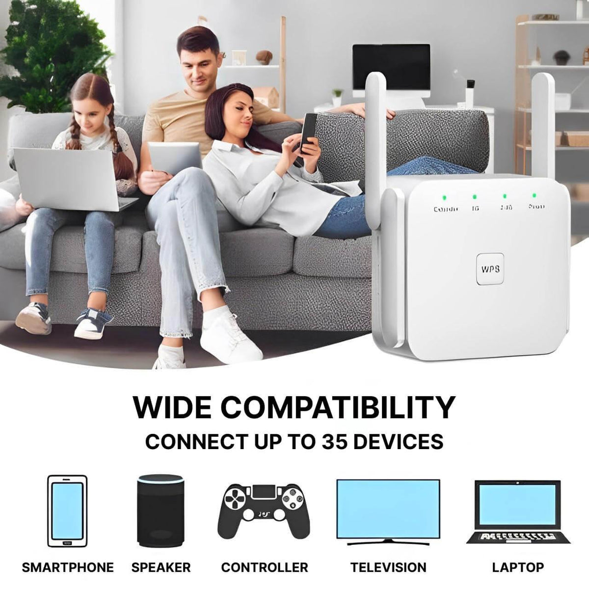 HomeWave WiFi Booster – Dual-Band Signal Enhancer with Ethernet Port