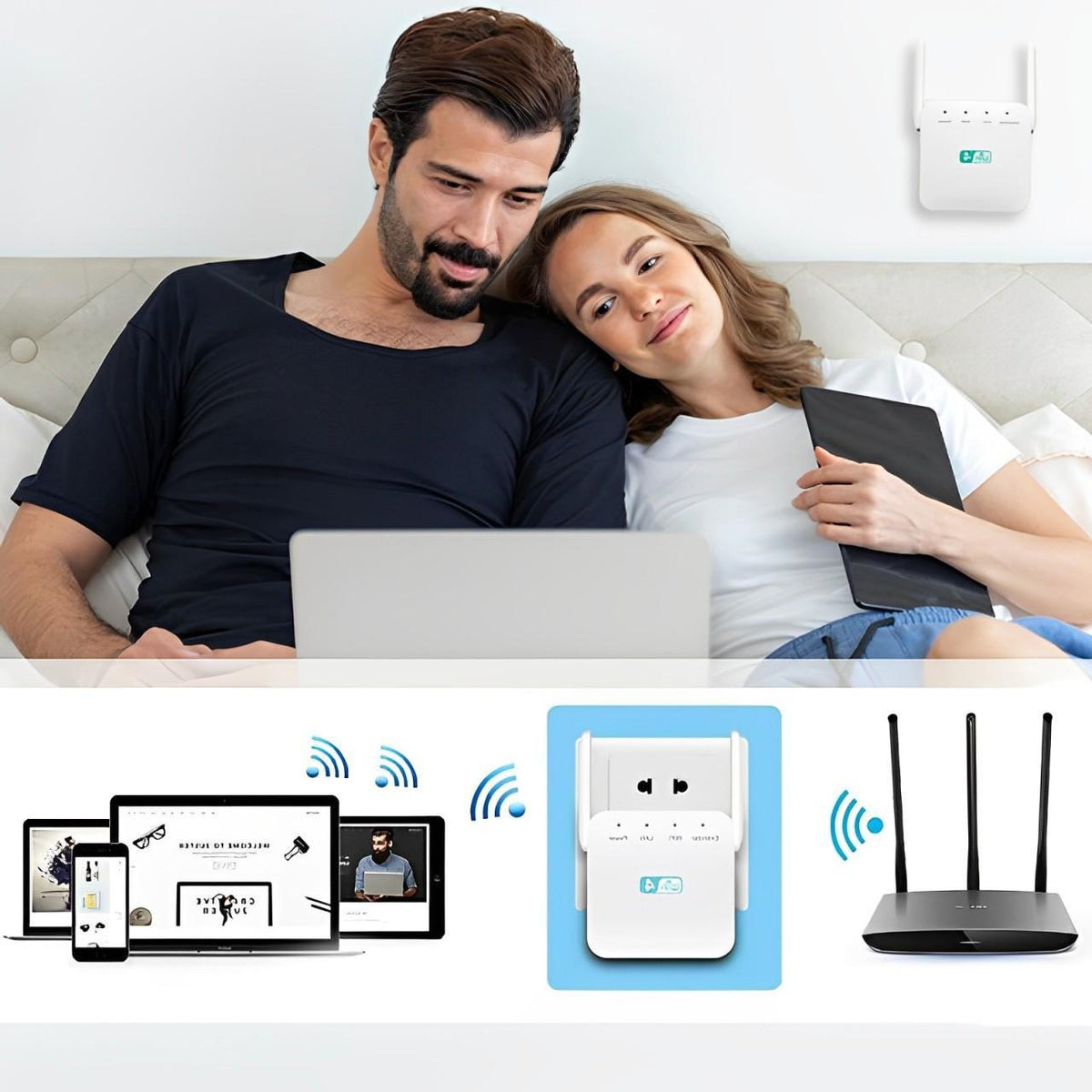 HomeWave WiFi Booster – Dual-Band Signal Enhancer with Ethernet Port