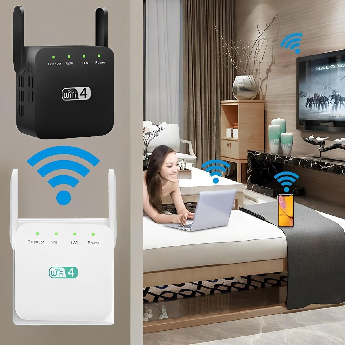 HomeWave WiFi Booster – Dual-Band Signal Enhancer with Ethernet Port