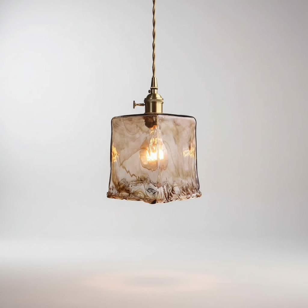 Vintage Style Glass Pendant Lamp with Metal Fixture