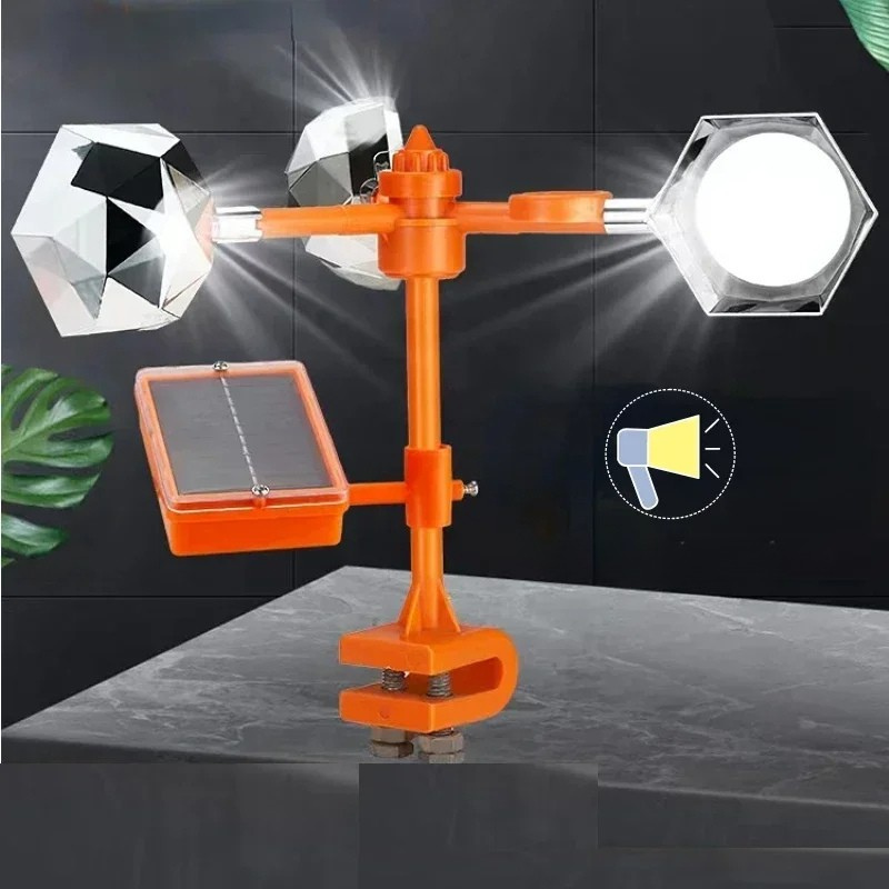 Solar-Powered Rotating Bird Scare Device with Reflective Features