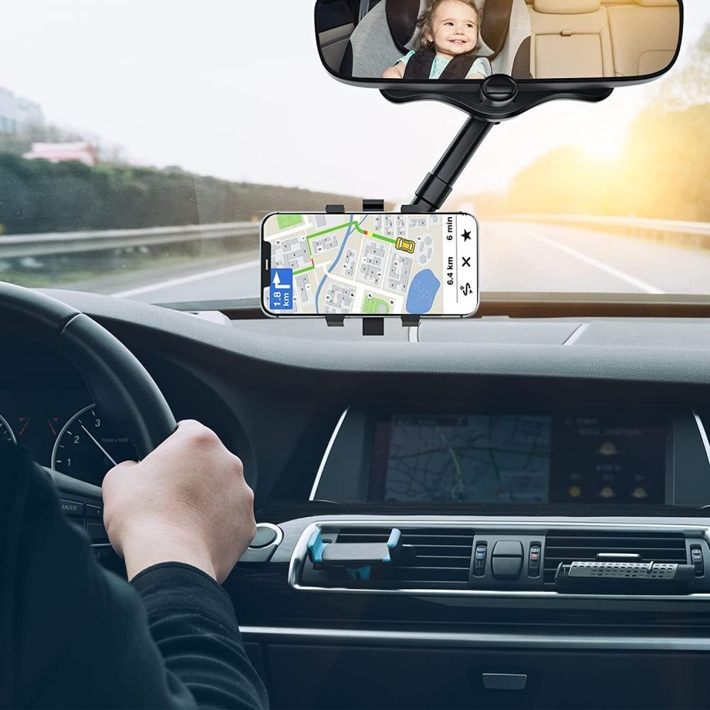 Smart Mirror Phone Mount for Safe Driving