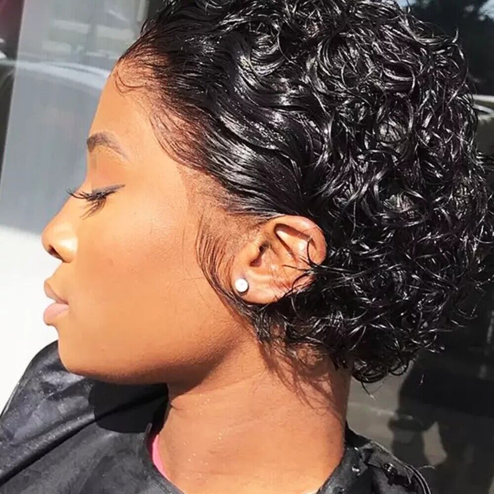 Chic Curly Pixie Bob Human Hair Lace Front Wig