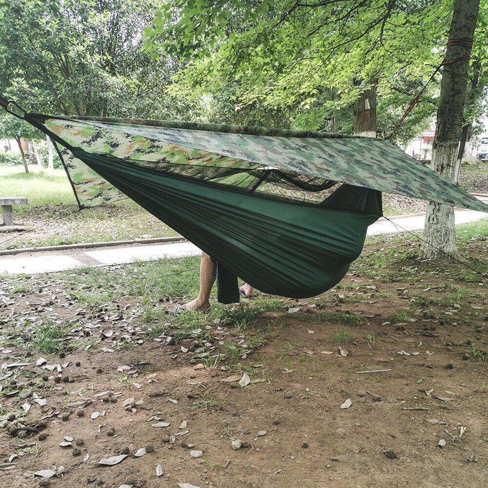 Compact Two-Person Camping Hammock with Protective Canopy