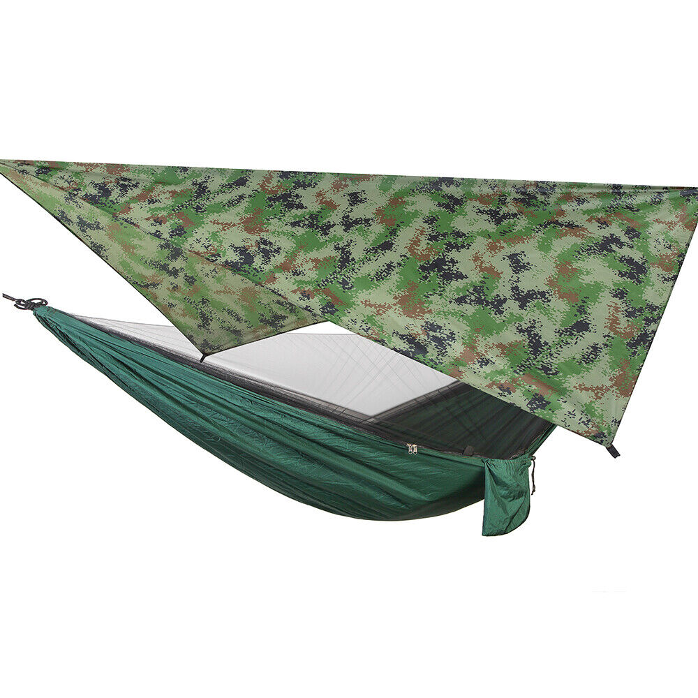 Compact Two-Person Camping Hammock with Protective Canopy
