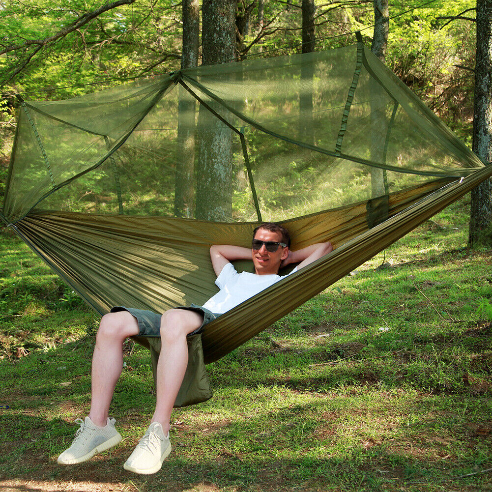 Compact Two-Person Camping Hammock with Protective Canopy