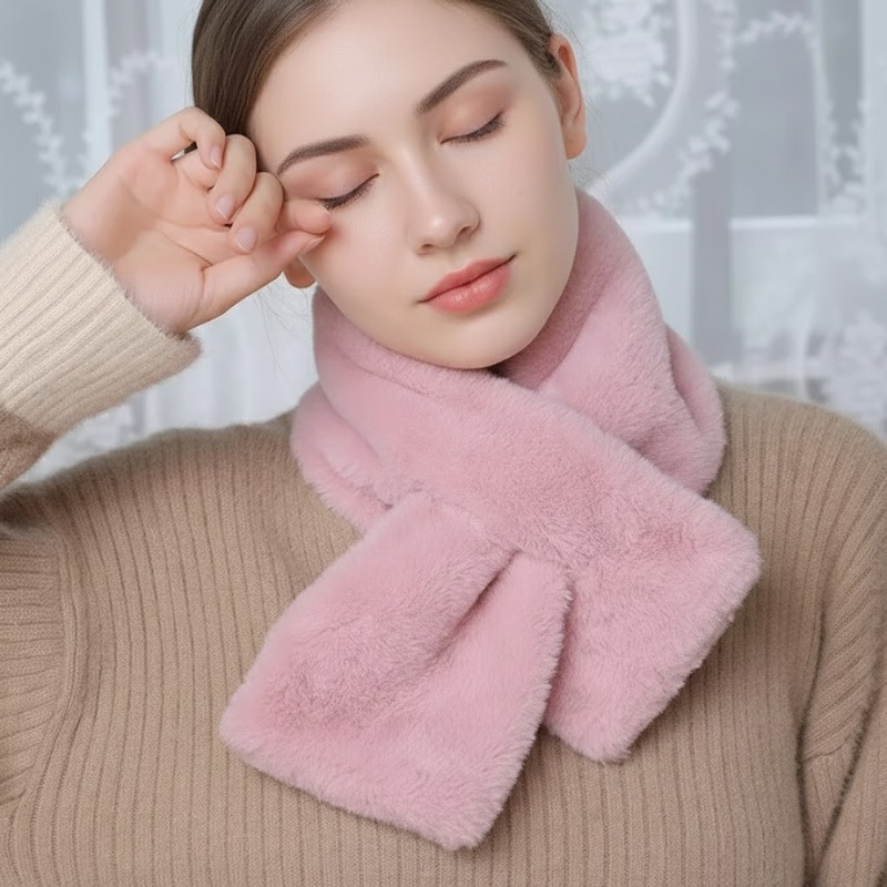 Luxurious Plush Winter Scarf with Cross Collar Design